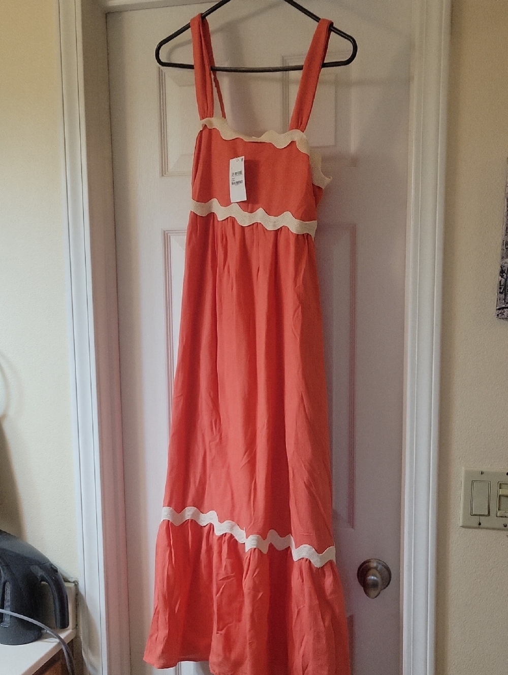 Blu Pepper Coral Maxi Dress with Cream Trim